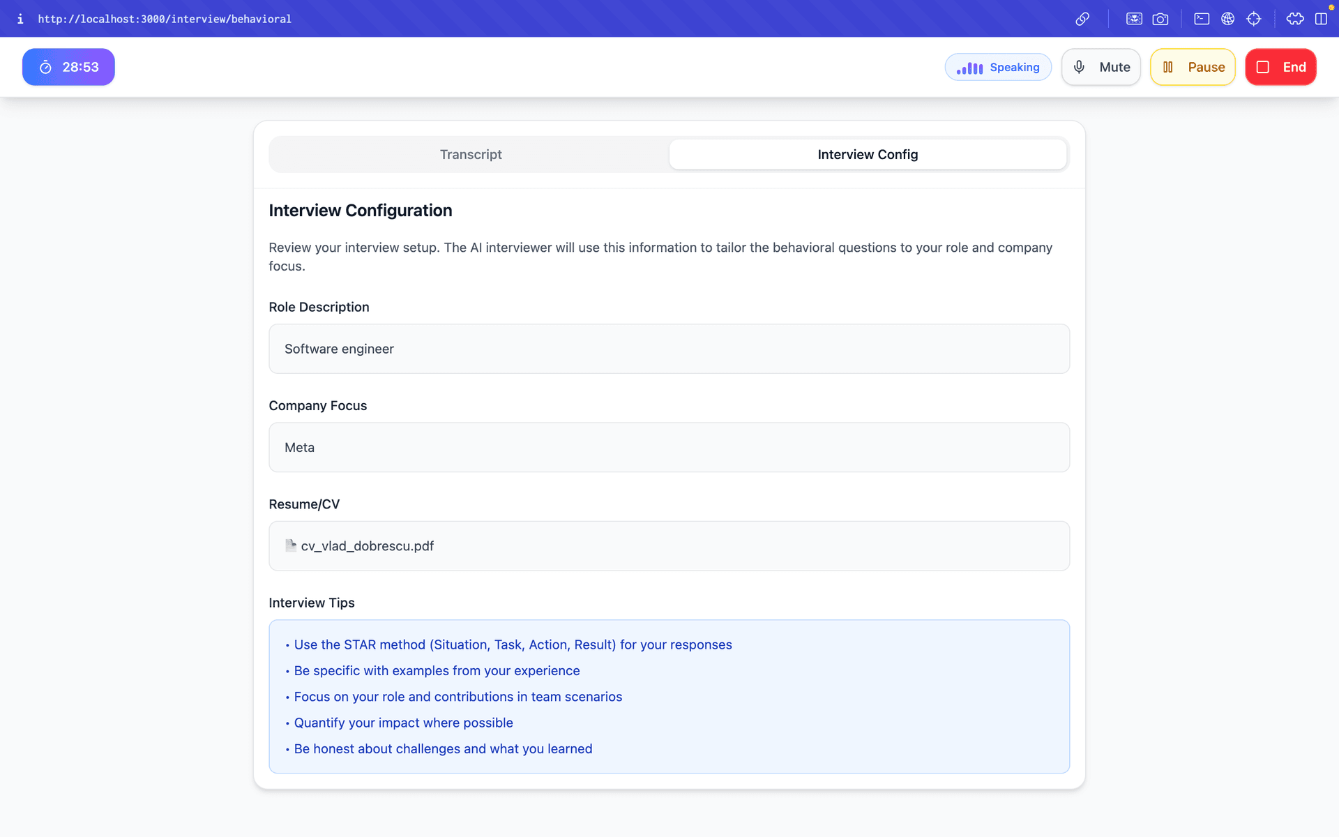 Behavioral Interview Feature 1