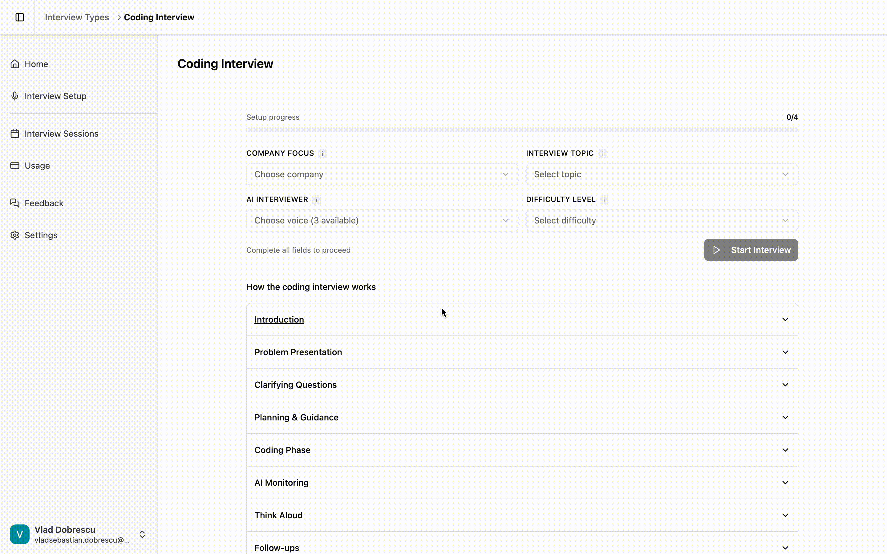 Interview Setup Configuration